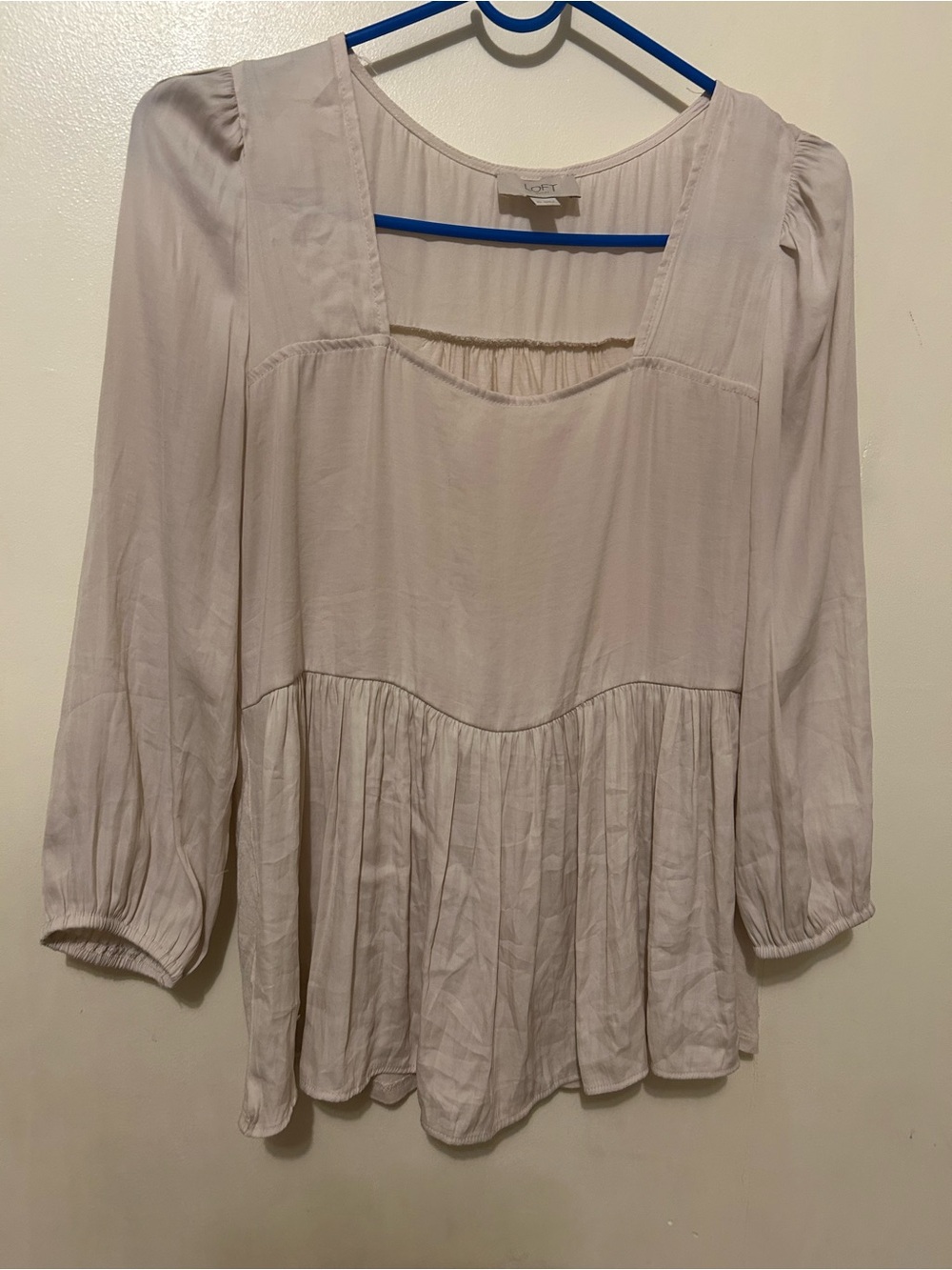 LOFT  Cream  Peasant Tunic 3/4 Sleeve Square Neckline Sz XS